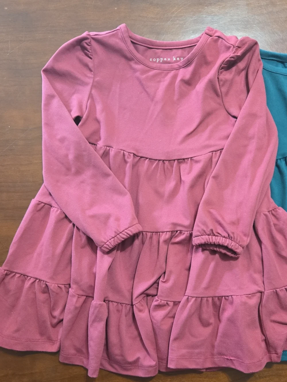 Copper Key Girls' Ruffle Tiered Dress - Plum & Teal 2t